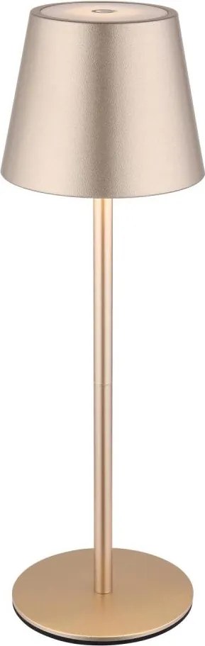 Globo 58488CH-LED VANNIE érintéses, dimmelhető, újratölthető kültéri asztali lámpa, 3W/5V, IP54, 1800mAh, sárgaréz