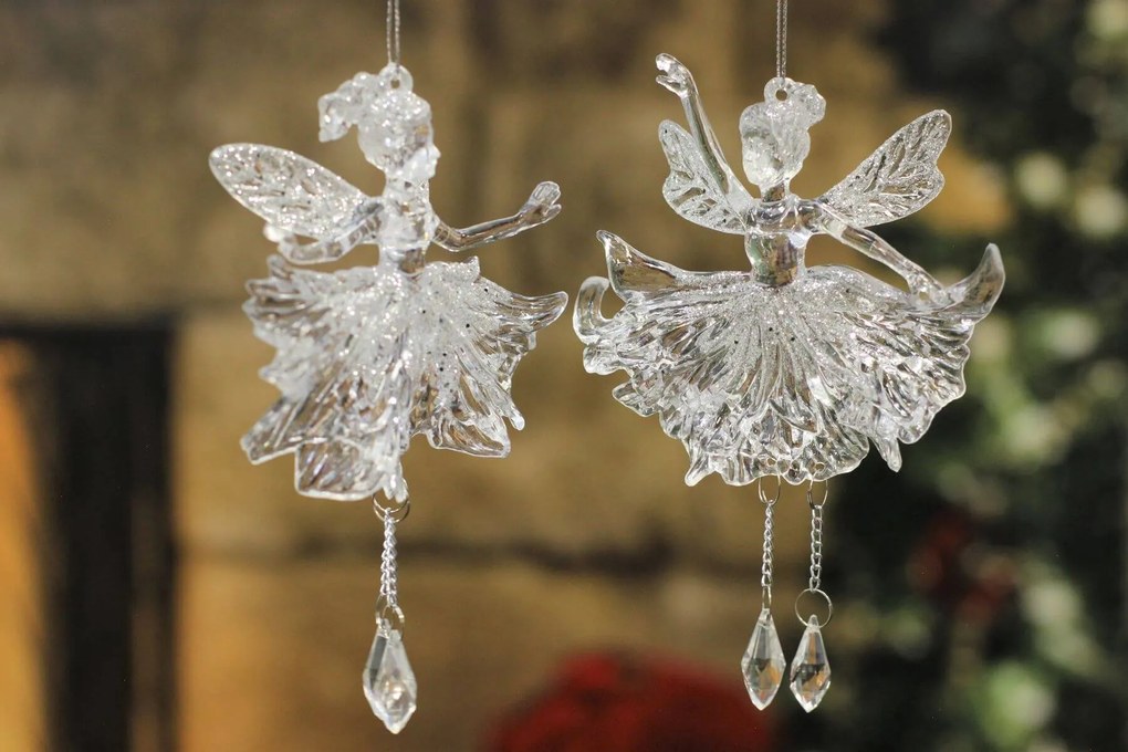 Átlátszó felfüggeszthető dísz balerinák 2db 15cm