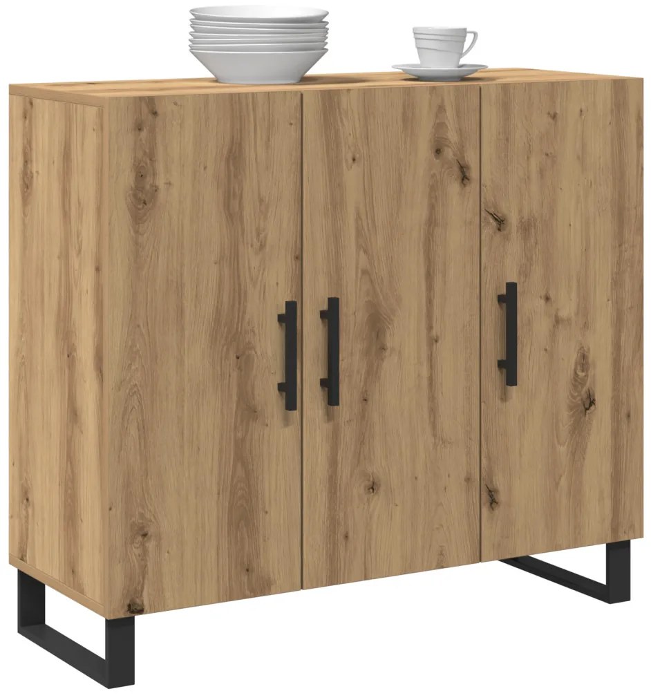 3 ajtós oldalszekrény Kézműves tölgy 90x34x80 cm Műszaki fa