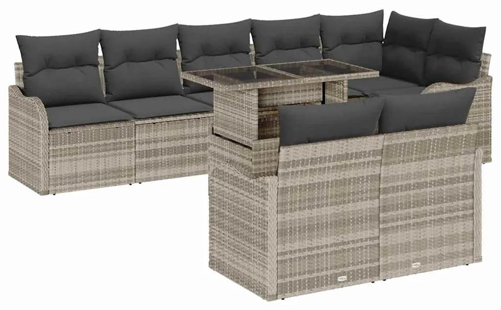 vidaXL Kerti Kanapé Szett párnával 9 pcs Világosszürke Poly Rattan