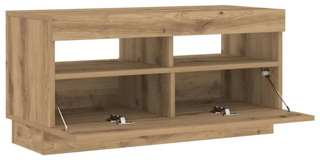 kézműves tölgyszínű szerelt fa TV-szekrény LED-ekkel 80x35x40cm