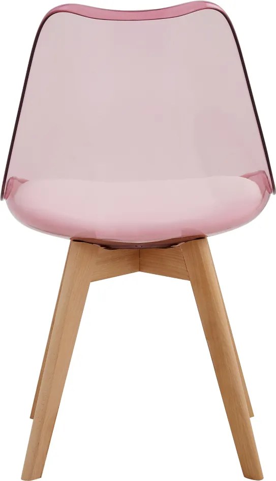 Szék, átlátszó rózsaszín, akril/ekobőr/bükk, BALI 2 NEW