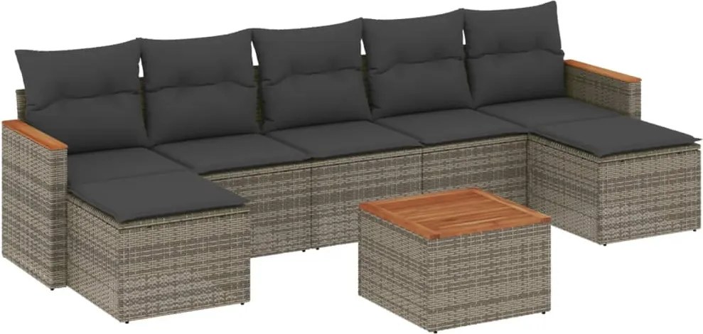 vidaXL 8 részes szürke polyrattan kerti ülőgarnitúra párnákkal
