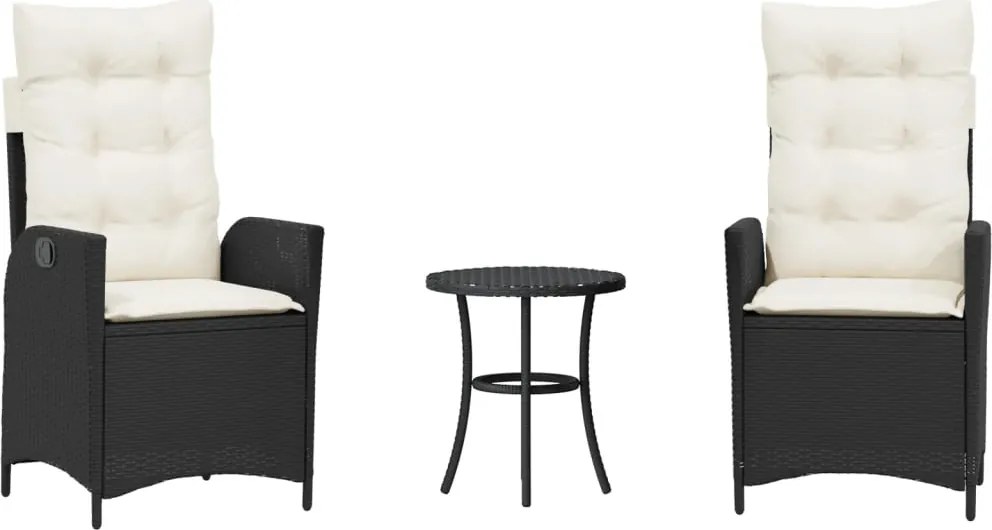 vidaXL 3 részes fekete polyrattan bisztrógarnitúra párnával