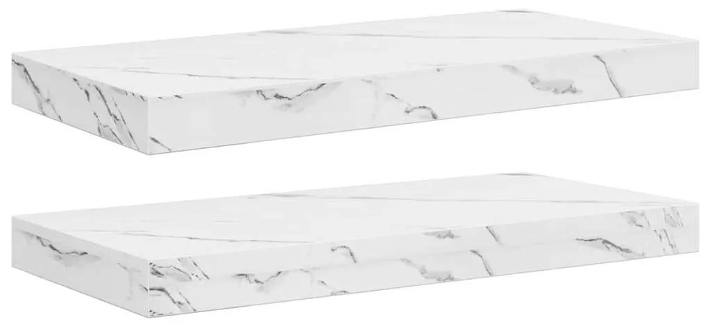 Falpolc tárolóval 2 pcs Fehér márvány 50 x 23,5 x 4 cm Faanyag