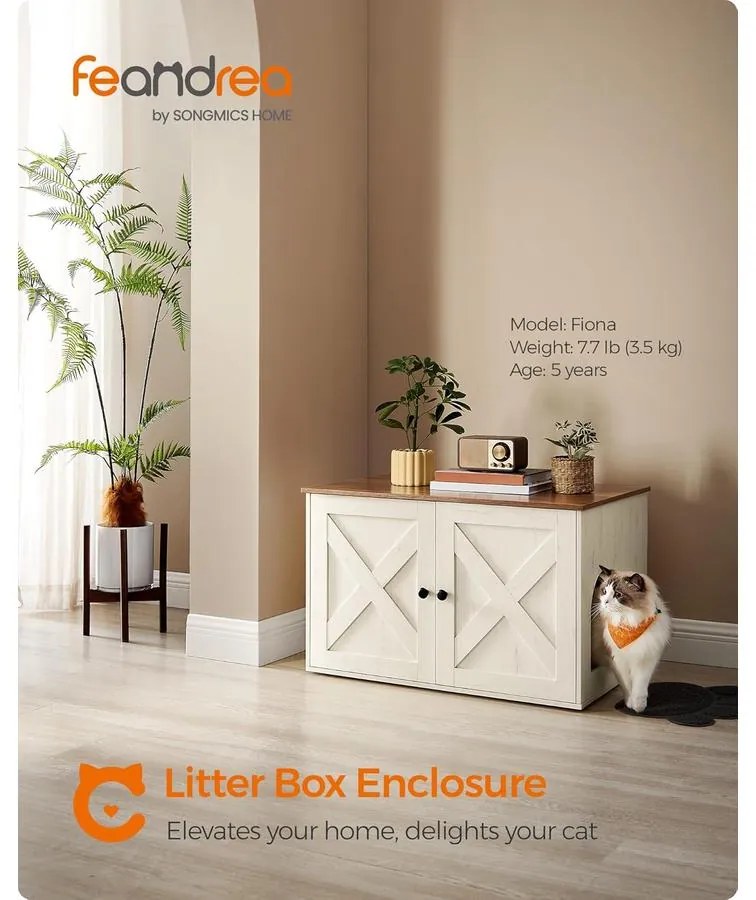 Feandrea macskaalom-bútor elrejtett kialakítással, 80 × 53 × 50 cm, barna és fehér színben