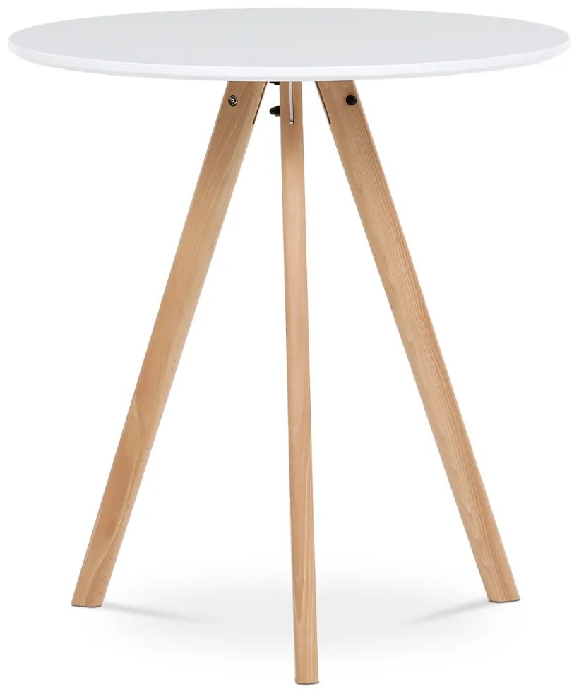 Kerek étkezőasztal 70x70x75 cm, MDF felső fehér matt lakk, tömör bükk lábak. Dt-320