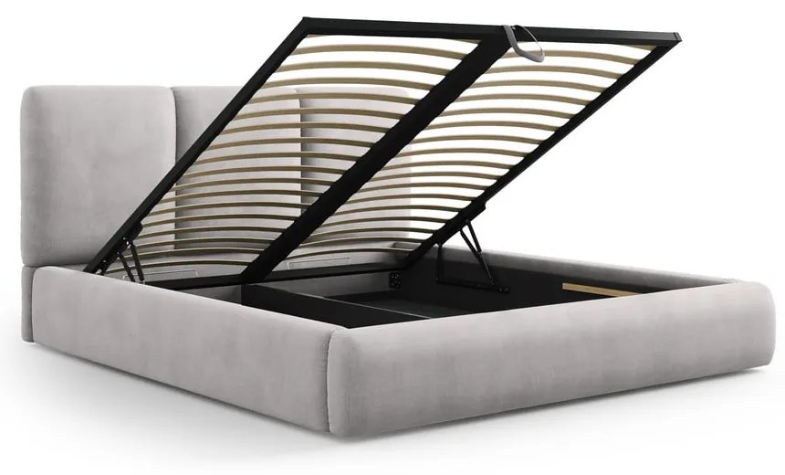 Világosszürke kárpitozott ágyneműtartós franciaágy ágyráccsal 140x200 cm Brody – Mazzini Beds