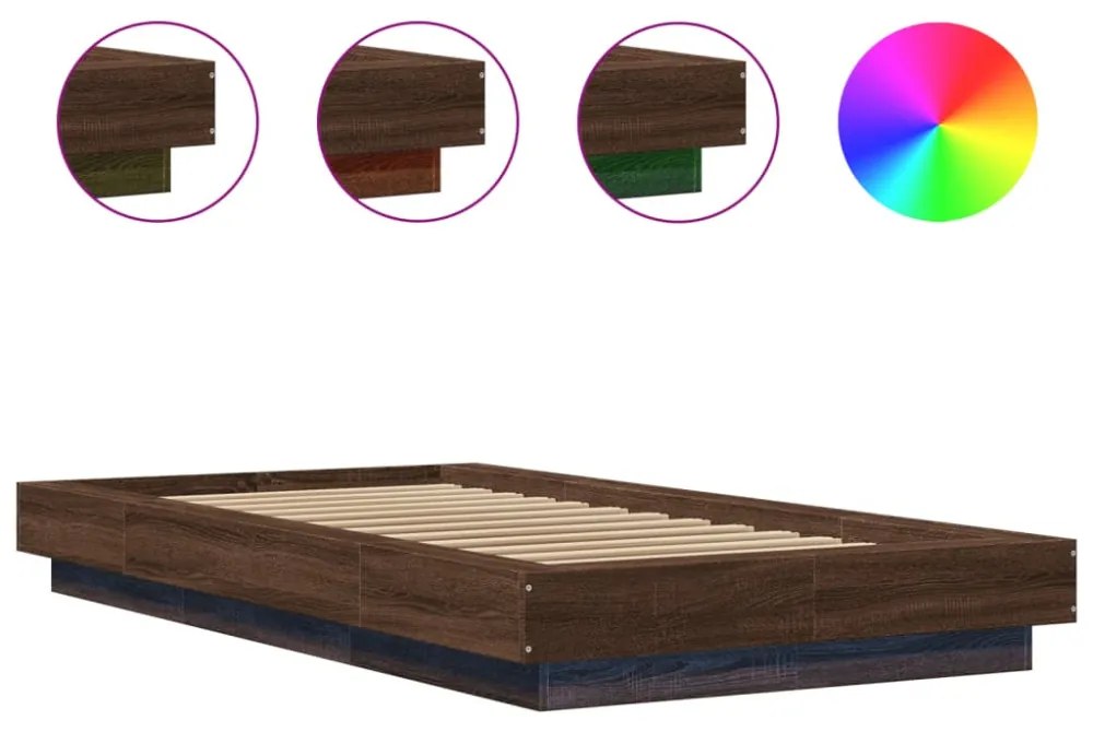 barna tölgyszínű szerelt fa ágykeret LED-del 100 x 200 cm