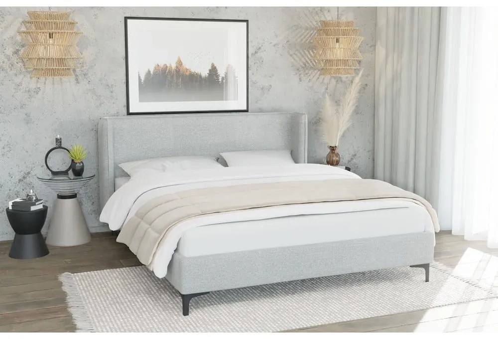 Szürke kárpitozott franciaágy ágyráccsal 180x200 cm Basti – Ropez