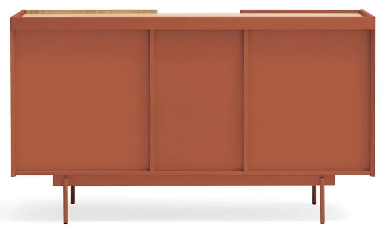 Téglavörös-natúr színű alacsony komód tölgyfa dekorral 130x78 cm Otto – Teulat
