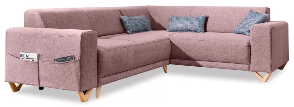 Rózsaszín kinyitható-tárolóhelyes sarokkanapé (jobb oldali-L alakú) Classy Sophie – Miuform