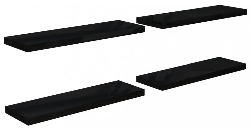4 db magasfényű fekete MDF lebegő fali polc 80 x 23,5 x 3,8 cm