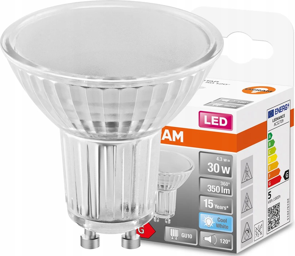Led izzó GU10 4,3W 50W 350lm 4000K 120° Osram