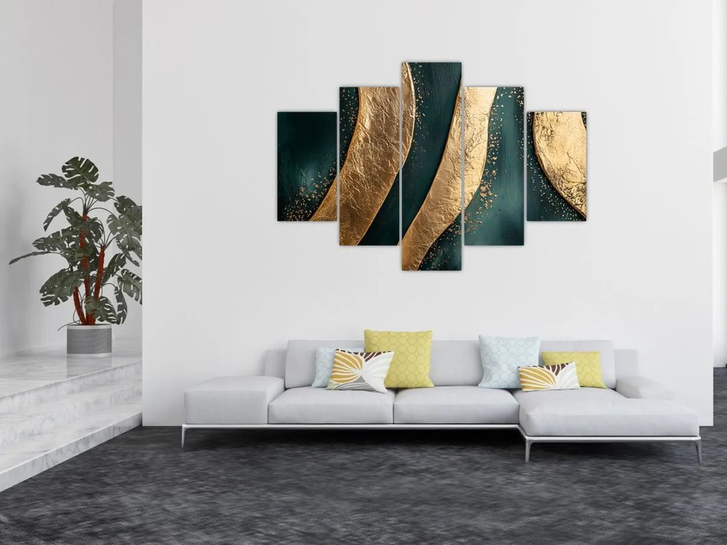 Kép - Zöld absztrakció arannyal I. (150x105 cm)