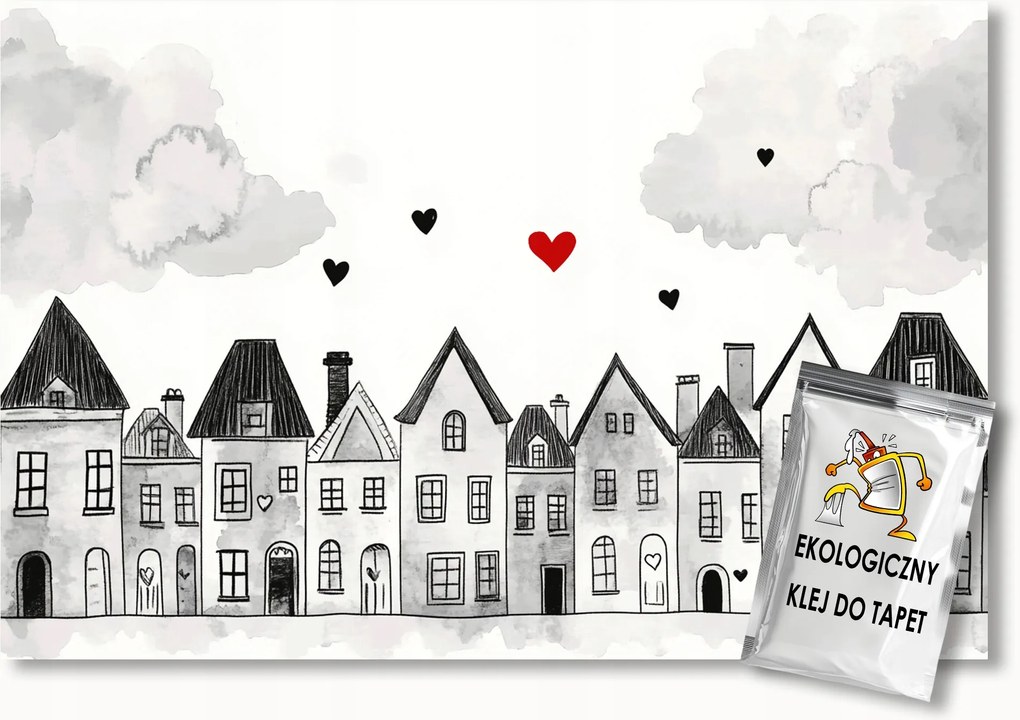 Fotótapéta Flizelina Gyerekek Rajz Város Házikó Szív 200x140 ragasztó