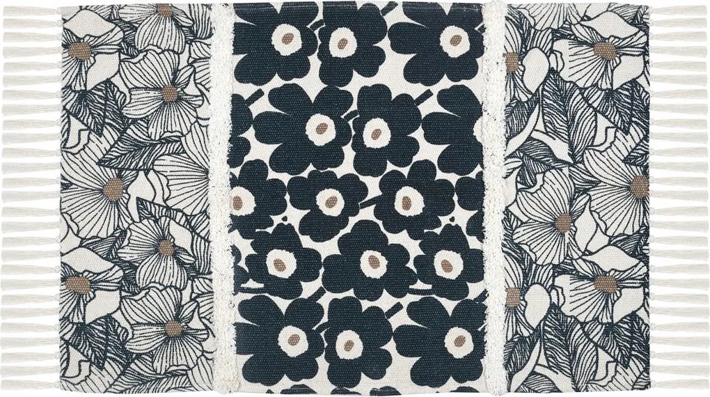 Pamutszőnyeg Fekete-fehér Virágmintás 60 x 90 cm Téglalap Alakú Szőnyeg