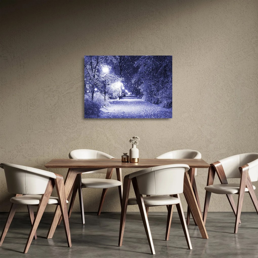 Kép - varázslatos téli éjszaka (üvegen) (70x50 cm)