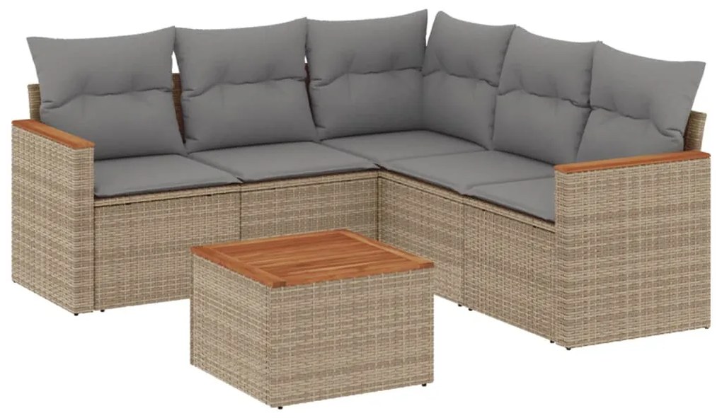 6 részes bézs polyrattan kerti ülőgarnitúra párnával