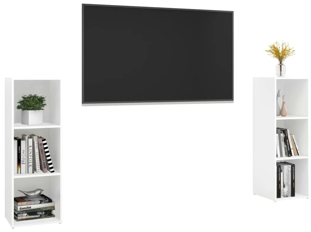 2 db fehér szerelt fa TV-szekrény 107 x 35 x 37 cm