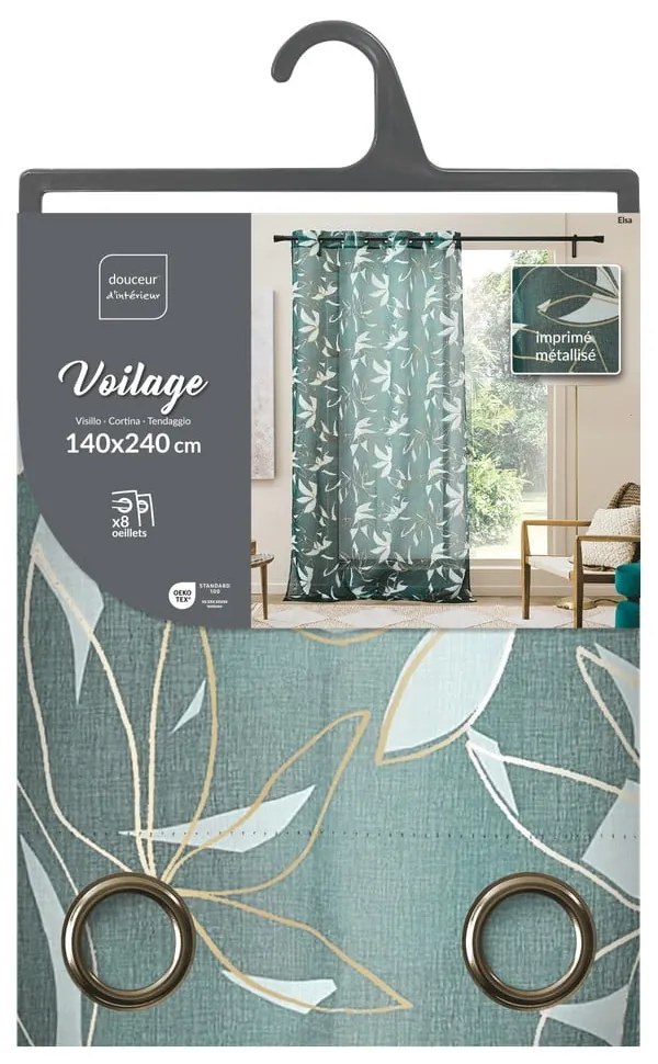Zöld voile fényáteresztő függöny 140x240 cm Elsa – douceur d'intérieur