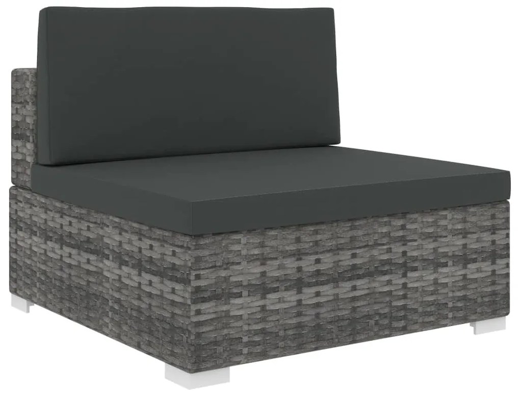 1 db szürke polyrattan moduláris középső kanapé párnákkal