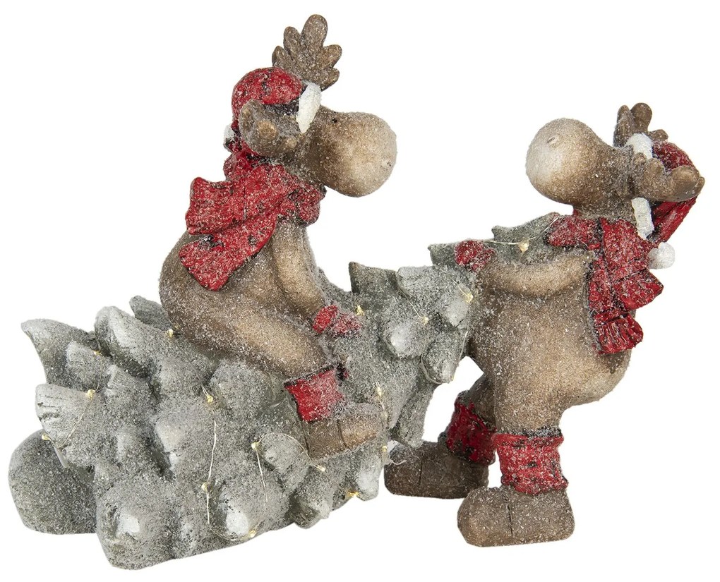 Rénszarvasok fenyőfával LED karácsonyi nosztalgikus dekoráció figura