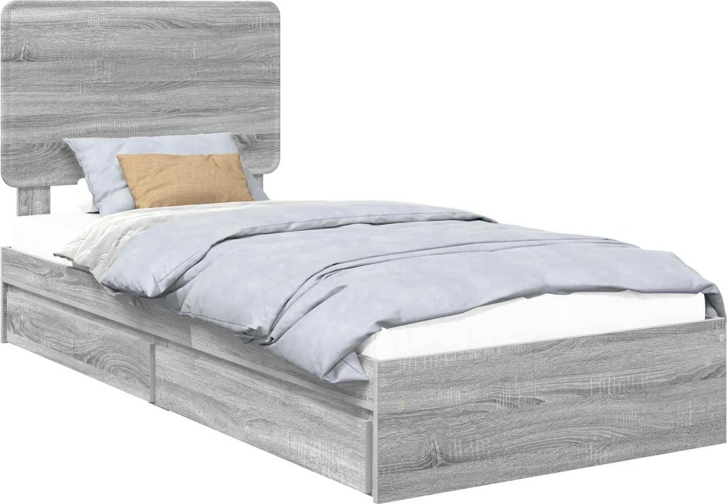 vidaXL Tárolós Ágy fejtámlával Szürke Sonoma 100 x 200 cm Faanyag