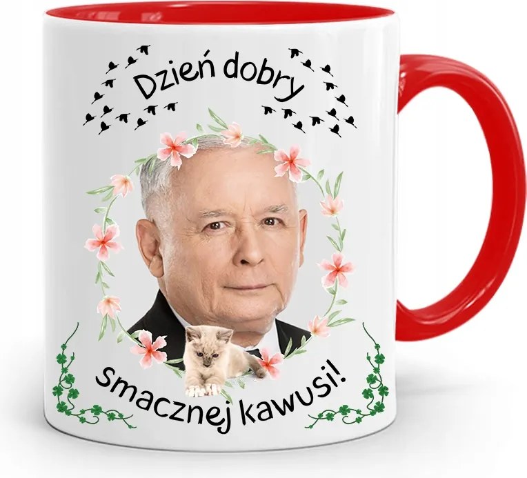 Piros Vicces Bögre Jaroslaw Kaczynski fényképes nyomattal