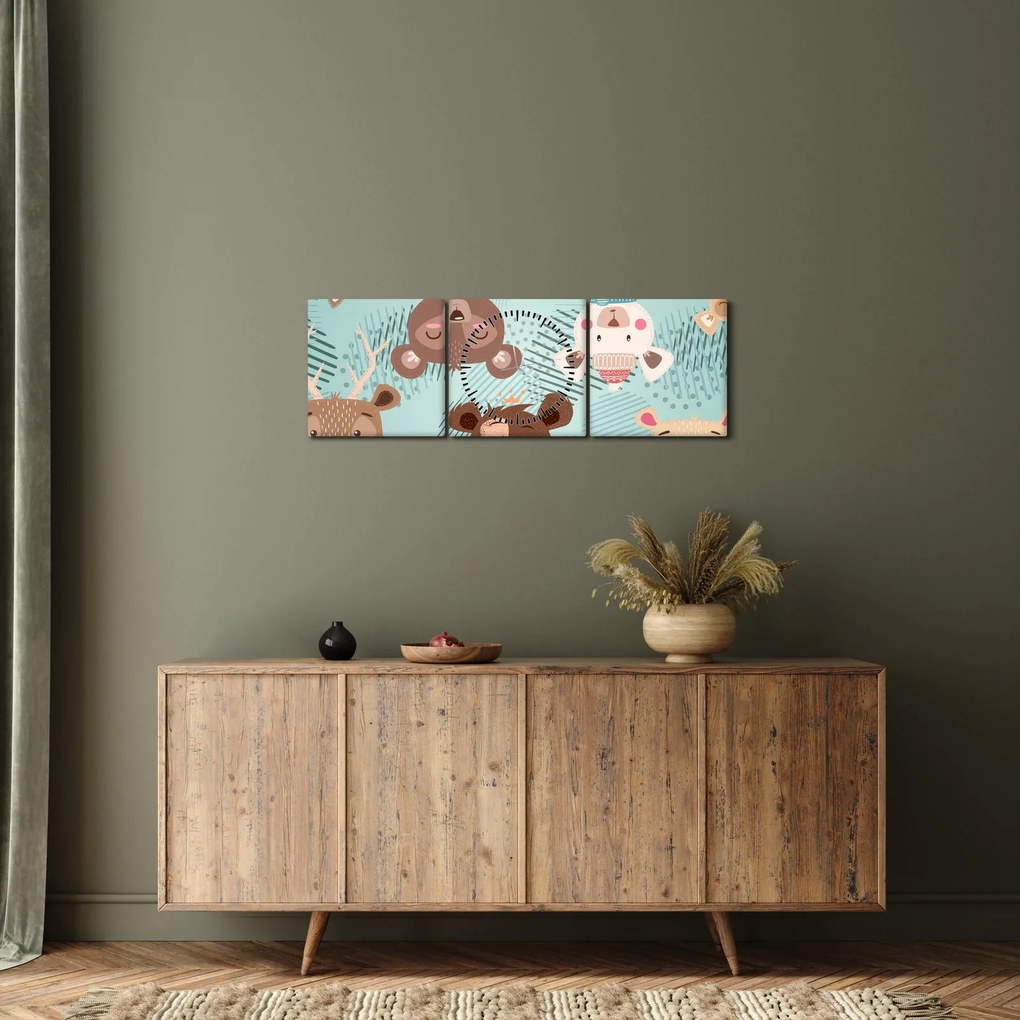 Kép - vidám mackók (órával) (90x30 cm)
