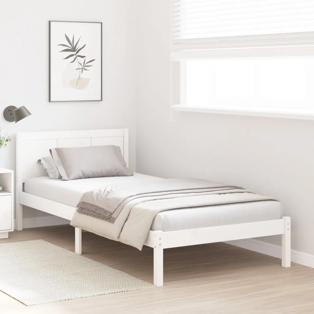 Fehér Fa Ágykeret Fehér Fa 100 x 200 cm Tartós Fehér Ágykeret