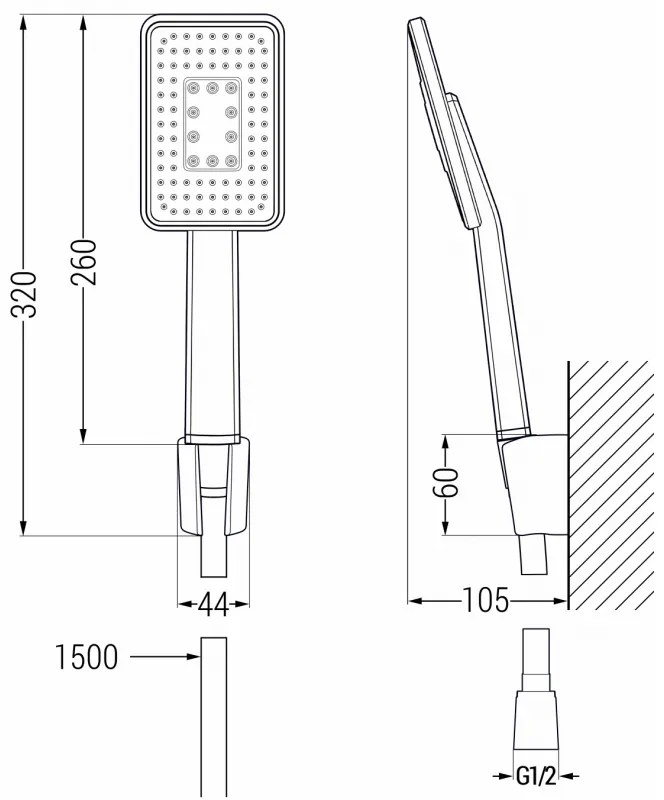 Mexen tartozékok - 1 pontos kézizuhany készlet R-54, fekete / króm, 785545052-71