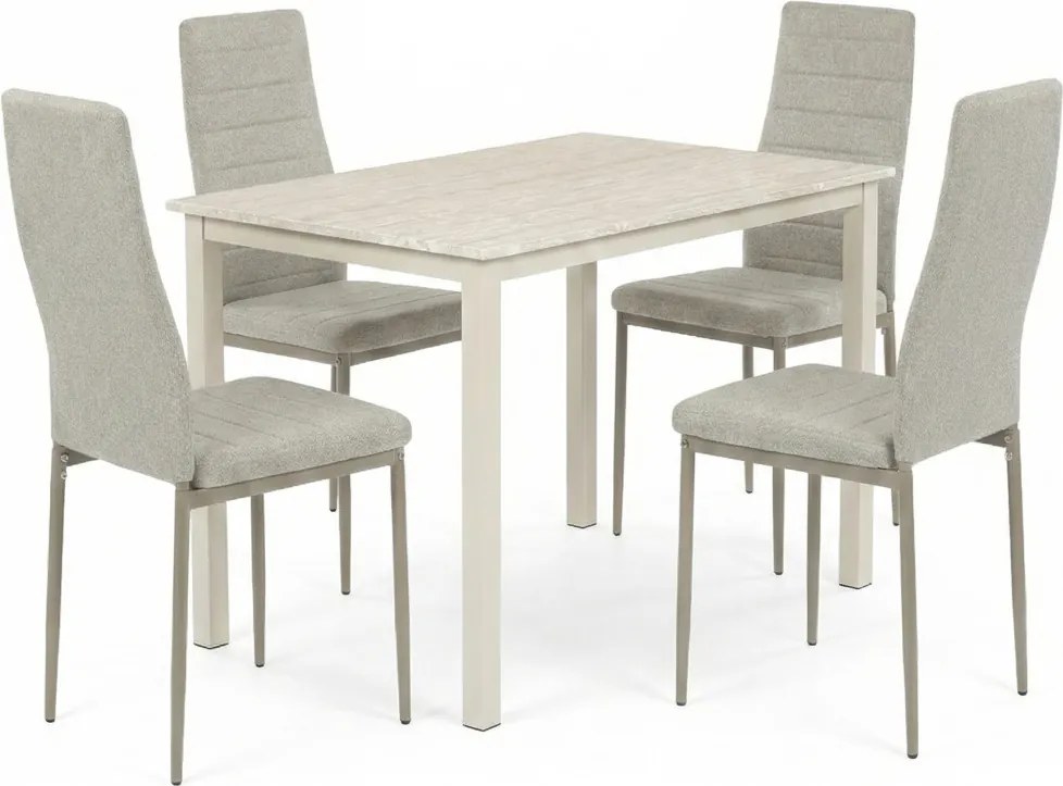 4 személyes étkezőszett szürke székekkel és travertin asztallal 110x70x75 cm