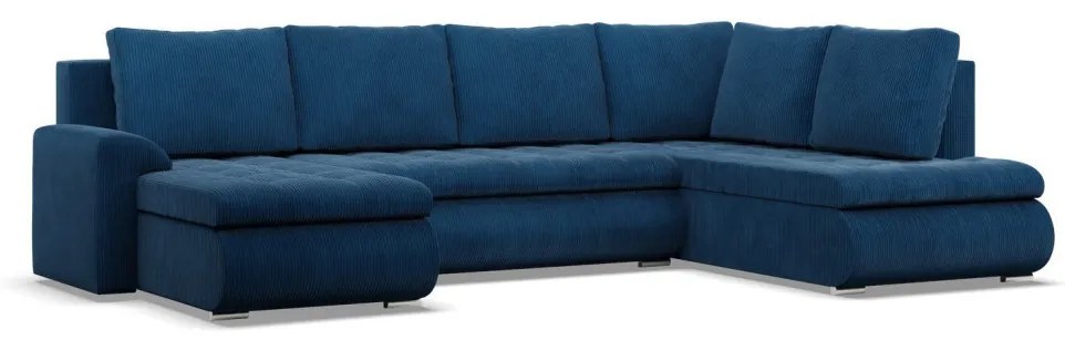 Tokio U sarokkanapé, 3 ágyneműtartóval, kordbársony, jobboldali, kék