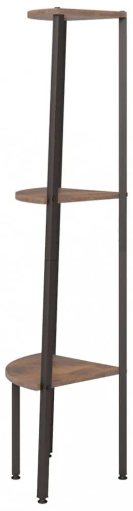 3 szintes sötétbarna és fekete sarokpolc 45,5 x 31,5 x 120 cm