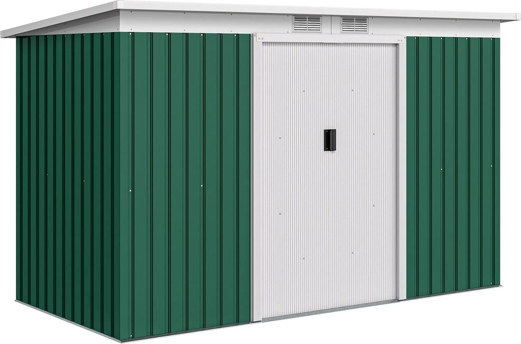 Outsunny Fém Szerszámtároló 6.3m³ 280x130x172cm Eszköztároló Penta Tetővel Csúszóajtóval Időjárásálló Kerti Sátor Kültéri Kerti Tároló Szekrény Udvari