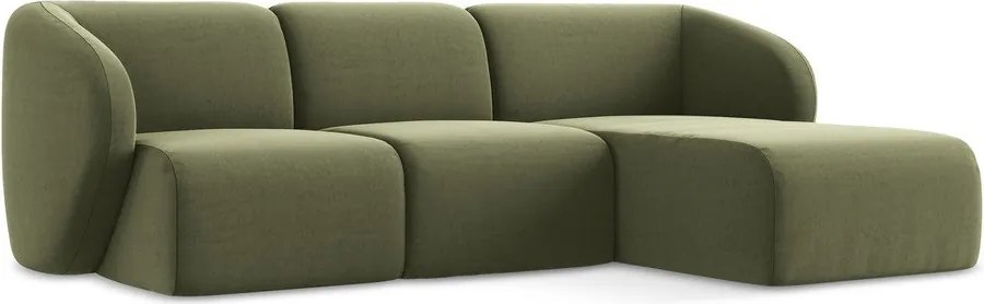 Zöld bársony sarokkanapé (jobb oldali-heverő résszel) Lani – Makamii