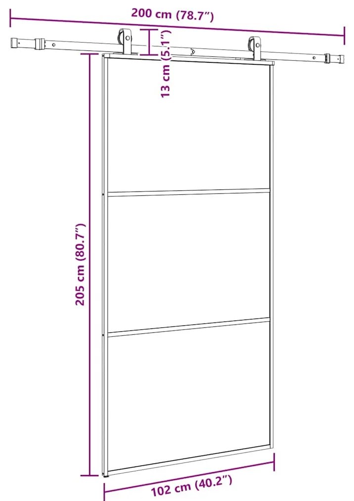 fekete ESG üveg tolóajtó fémszerelvény-szettel 102x205 cm