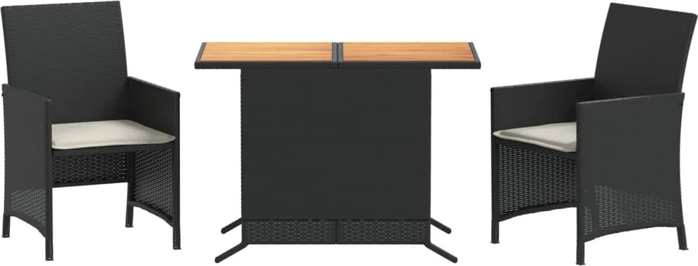 vidaXL 3 részes fekete polyrattan bisztrógarnitúra párnával