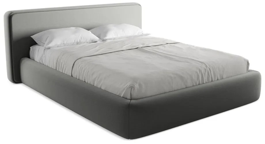 Szürke kárpitozott ágyneműtartós franciaágy ágyráccsal 160x200 cm Kiana – Makamii