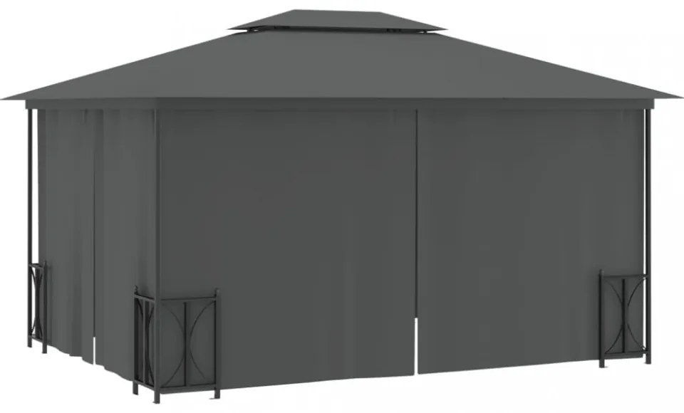 antracitszürke pavilon oldalfalakkal és dupla tetővel 3x4 m