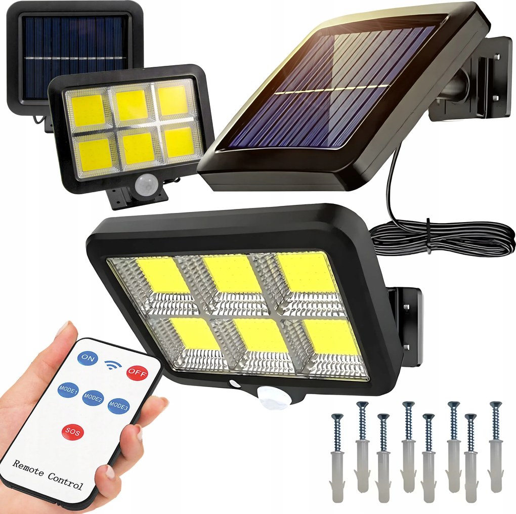 LED-es Szolárlámpa Kültéri Kertbe Mozgásérzékelővel, Szürkületkapcsolóval És Távirányítóval