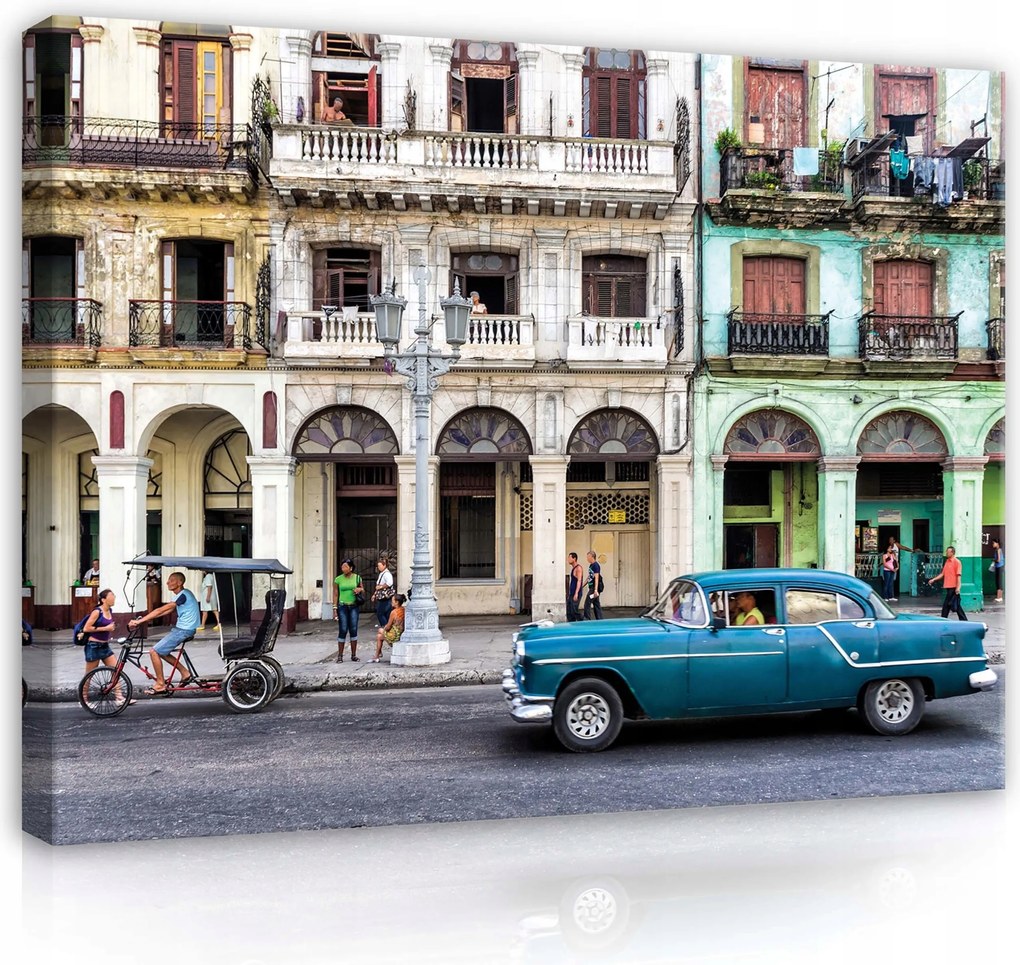 Vászonkép 80x60 Havanna Kuba retro autó építészet utca nap élet