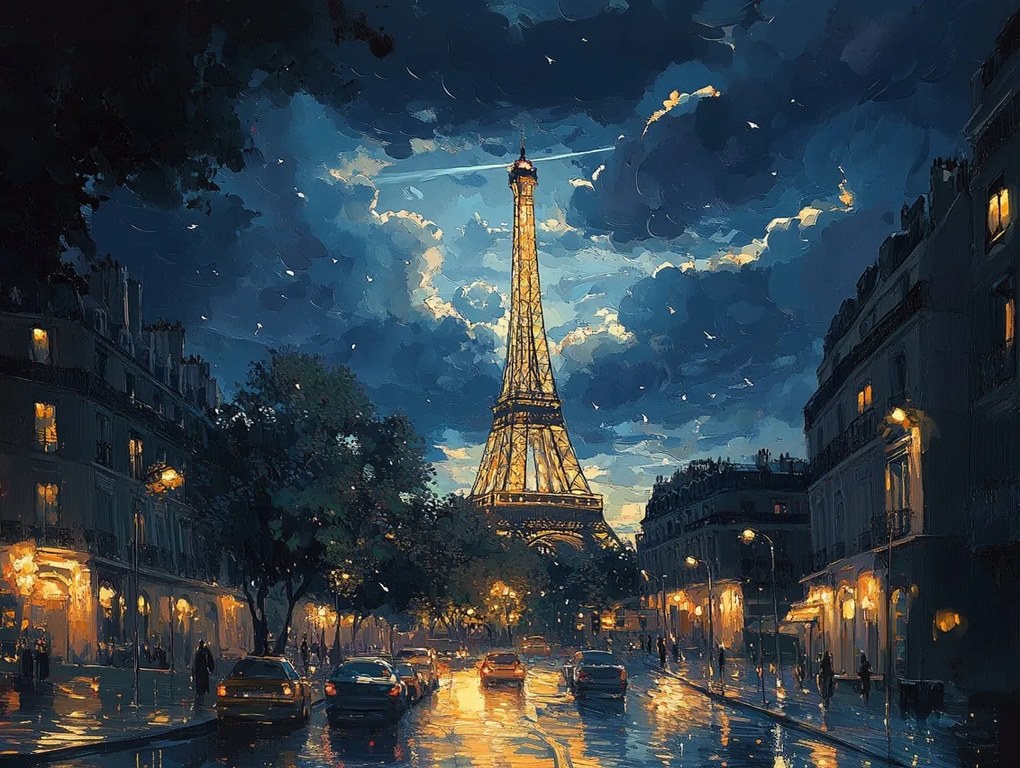 Vászonkép Canvas Város Párizs Eiffel-torony Utca Este Éjszaka 100x75