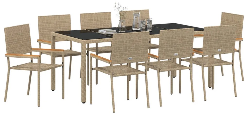 Kert étkező szett 9 pcs Bézs 190 x 90 x 75 cm polirattan