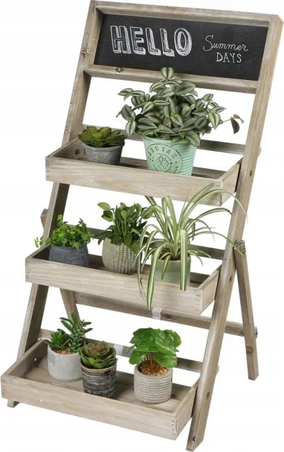 Fa virágtartó, 3 szintes, írótáblával, 43x45x78cm