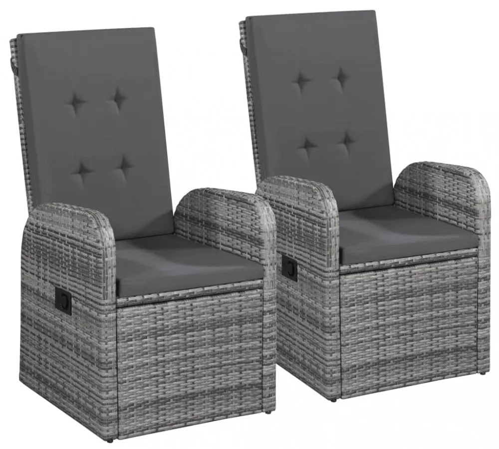 2 db szürke dönthető háttámlás polyrattan kerti szék párnával