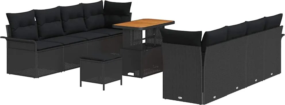 vidaXL Kerti Kanapé Szett párnával tárolóval párnával 11 pcs Fekete