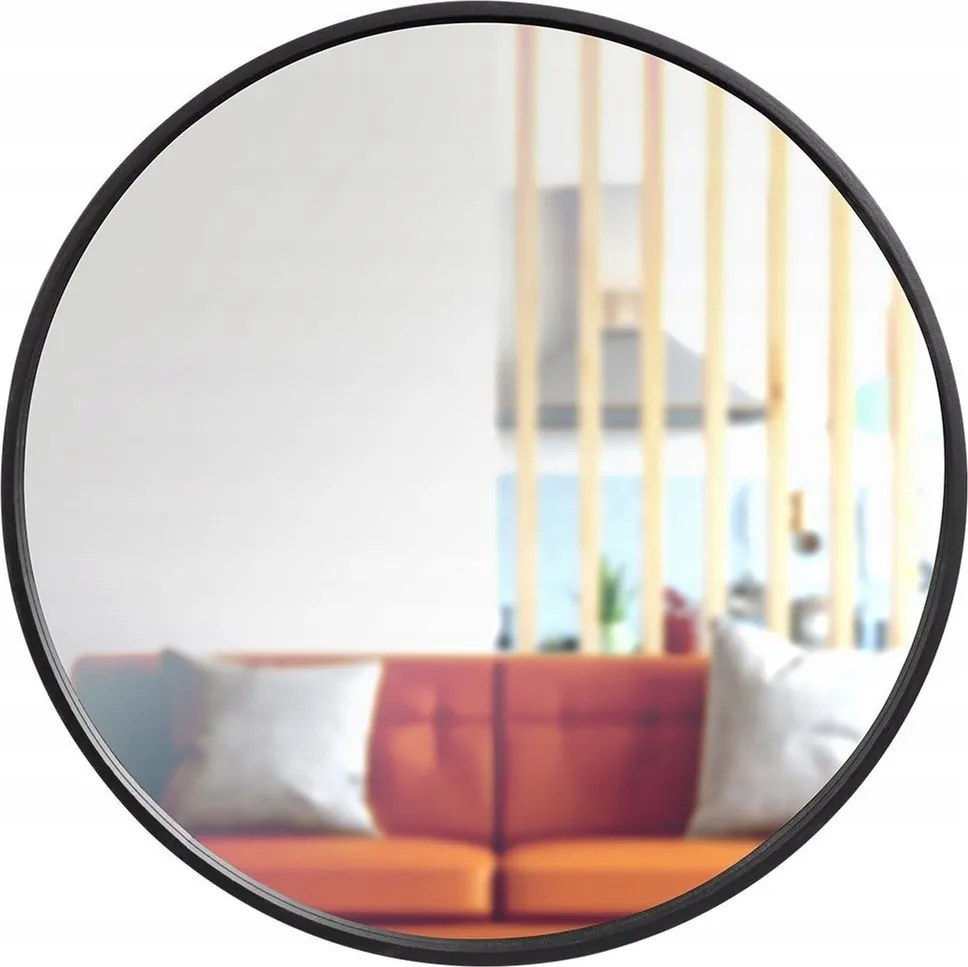 Fali Tükör Kerek Fa Keretben Fekete 50 CM Dekoratív
