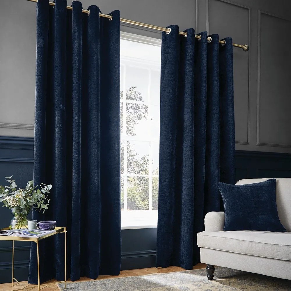 Sötétkék zsenília termo függöny szett 2 db-os 168x183 cm Selene Luxury Chenille – Hyperion